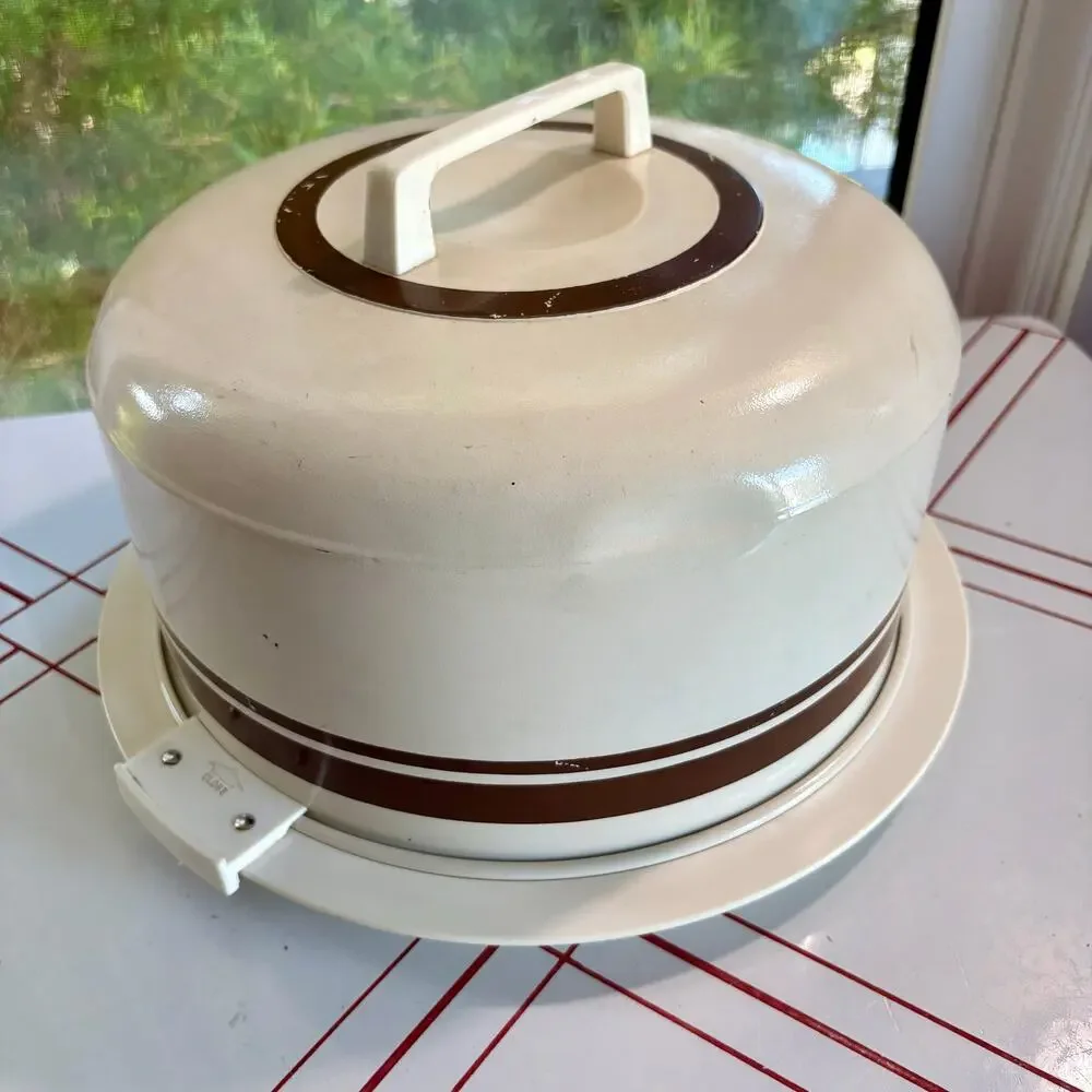Vintage ATAPCO Cake Carrier Cream Brown Locking Handles
